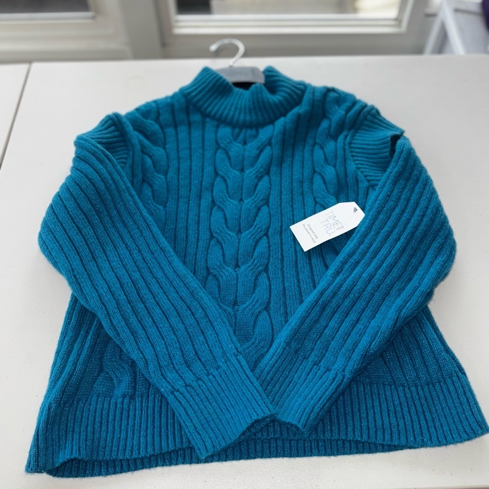 NWT Time & Tru Long Sleeve High Neck Knit Sweater Blue Women’s Large (12-14) - Picture 4 of 10